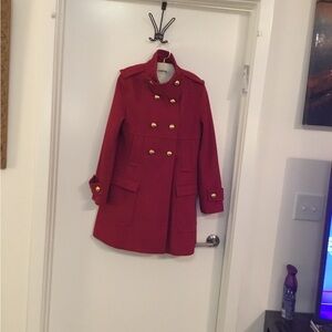 Via  Red Wool Jacket (Coat) Gold Tone Button up Coat Size Small $60